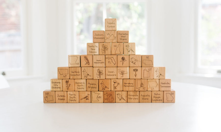 USA State Learning Blocks: 50 Engraved Maple Blocks