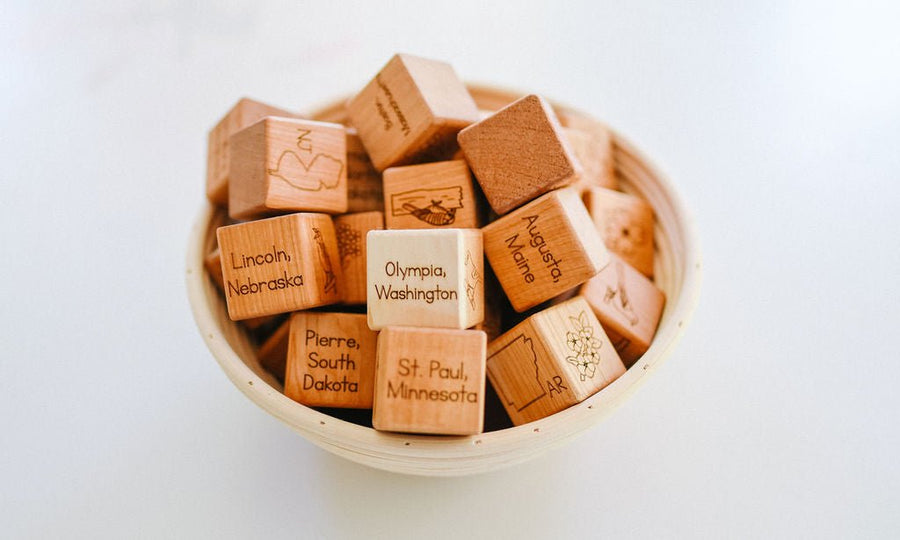 USA State Learning Blocks: 50 Engraved Maple Blocks