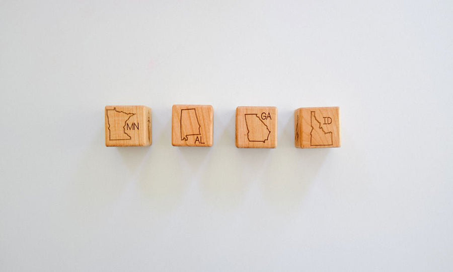 USA State Learning Blocks: 50 Engraved Maple Blocks