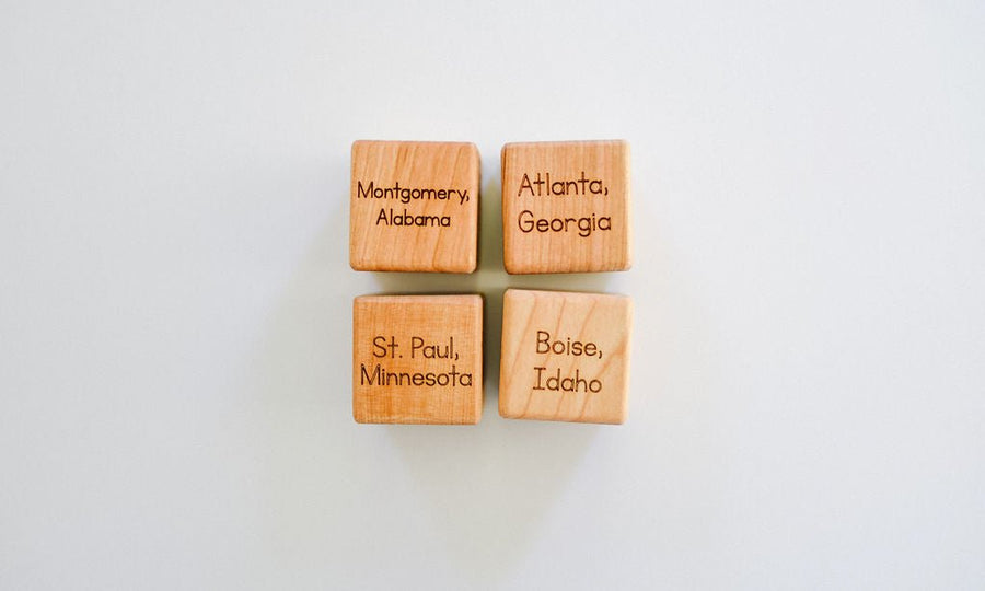 USA State Learning Blocks: 50 Engraved Maple Blocks