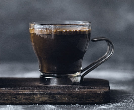 Serving suggestion: black coffee in a clear glass cup