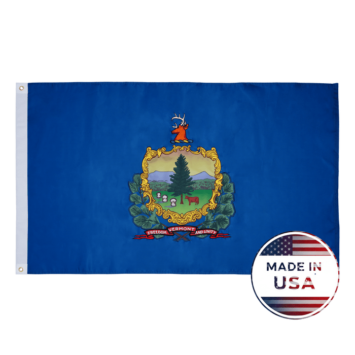 Vermont 3x5 state flag made in USA with embroidered coat of arms