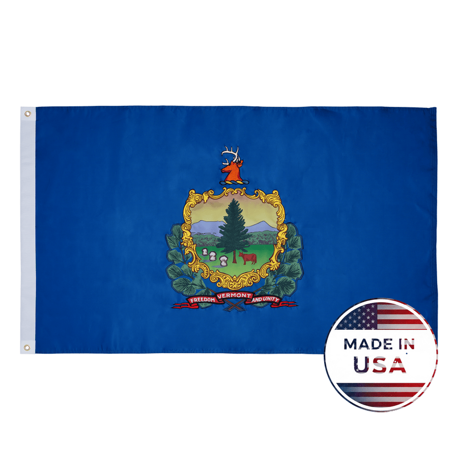 Vermont 3x5 state flag made in USA with embroidered coat of arms