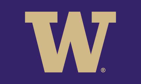 Washington Huskies purple-and-gold college football team flag with sewn appliqué Block W logo, made in USA