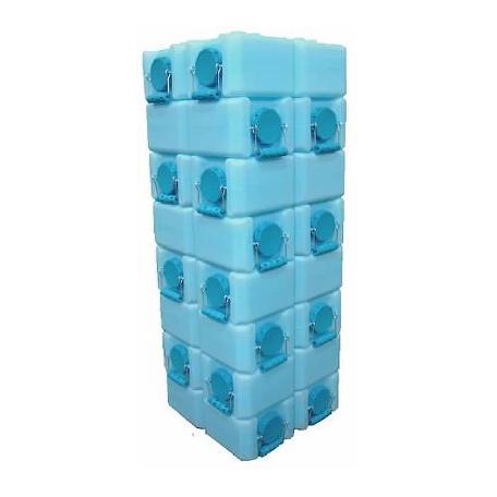 Blue WaterBrick containers in a vertical stack