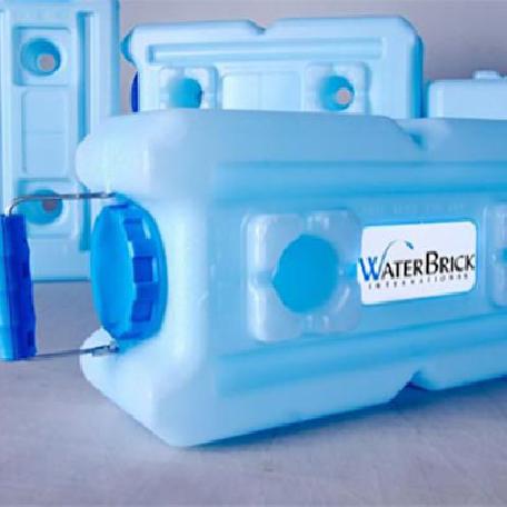 Blue WaterBrick containers arranged for storage