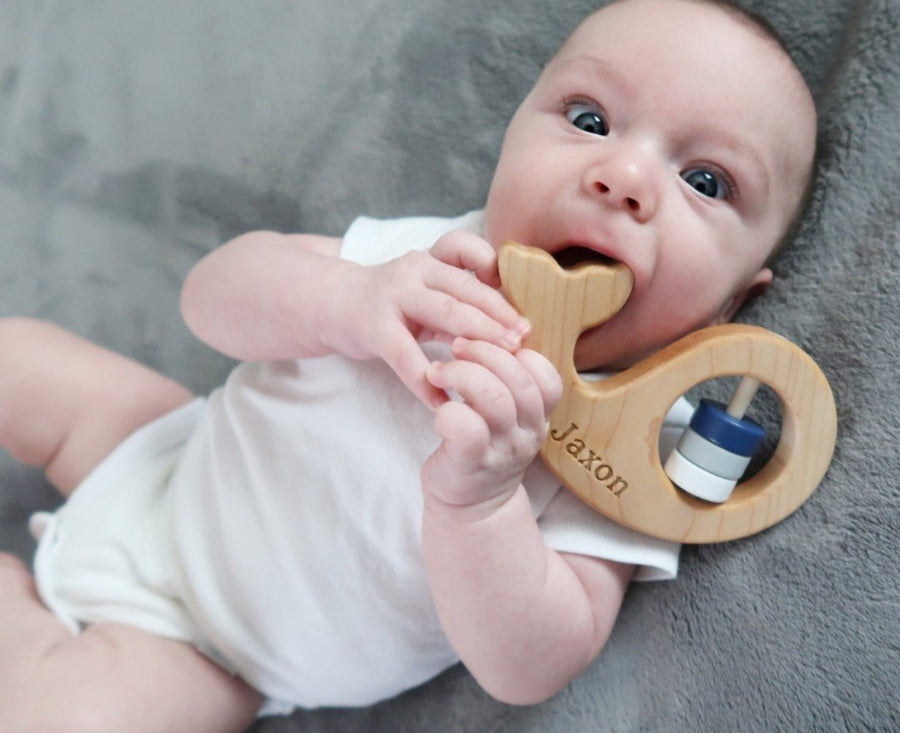 Whale Wooden Baby Rattle: Maple Wood