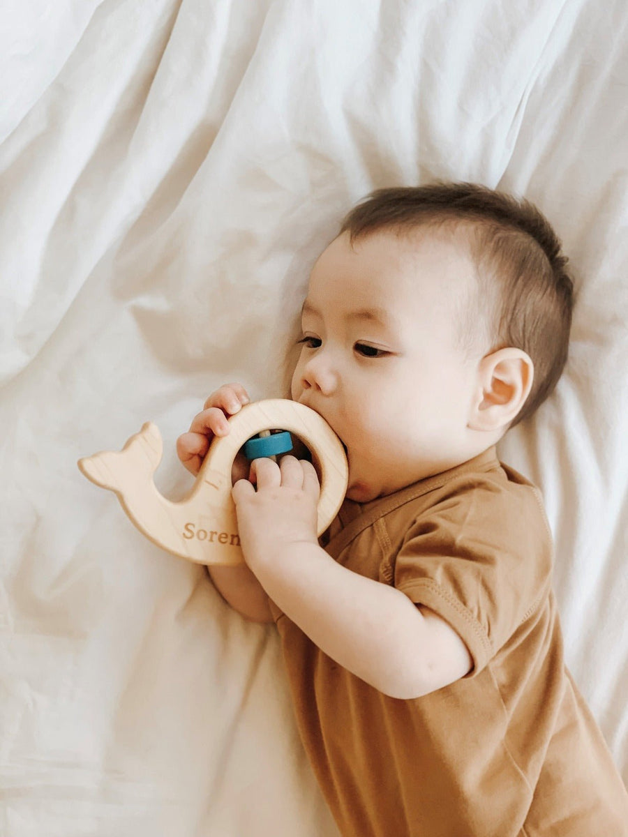 Whale Wooden Baby Rattle: Maple Wood