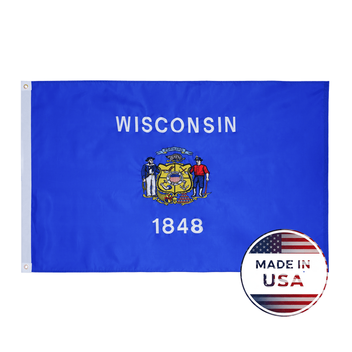 Wisconsin 3x5 state flag made in USA with embroidered coat of arms