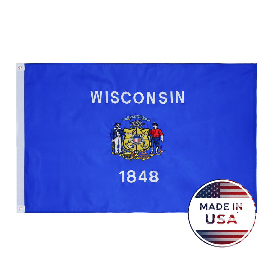 Wisconsin 3x5 state flag made in USA with embroidered coat of arms