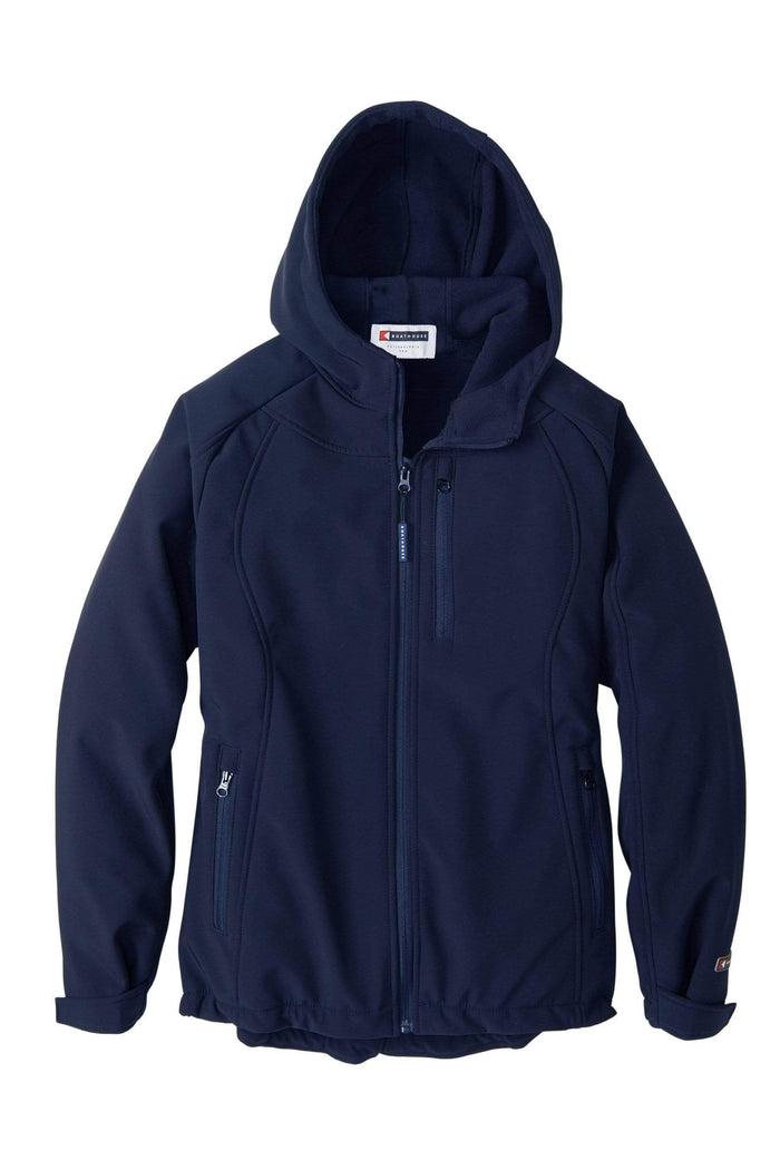 Women’s Elevate Hooded Softshell Jacket: navy, front view.