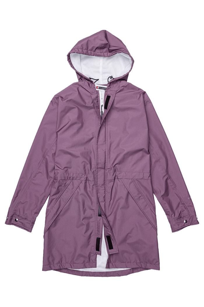 Women’s Campus Parka 2.0: plum parka, front view.