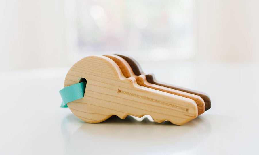 Wooden Toy Keys: Maple, Cherry & Walnut, Set of 3