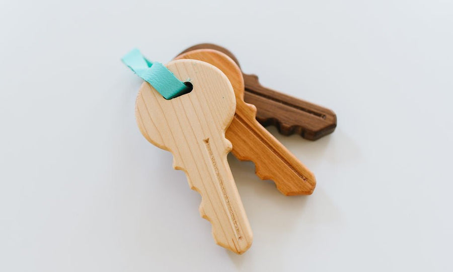 Wooden Toy Keys: Maple, Cherry & Walnut, Set of 3