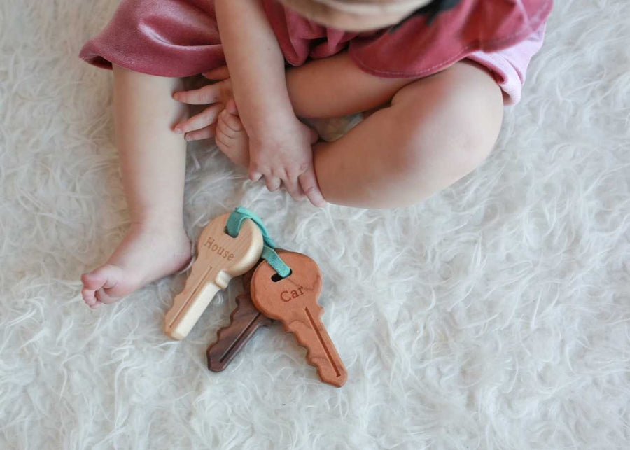 Wooden Toy Keys: Maple, Cherry & Walnut, Set of 3