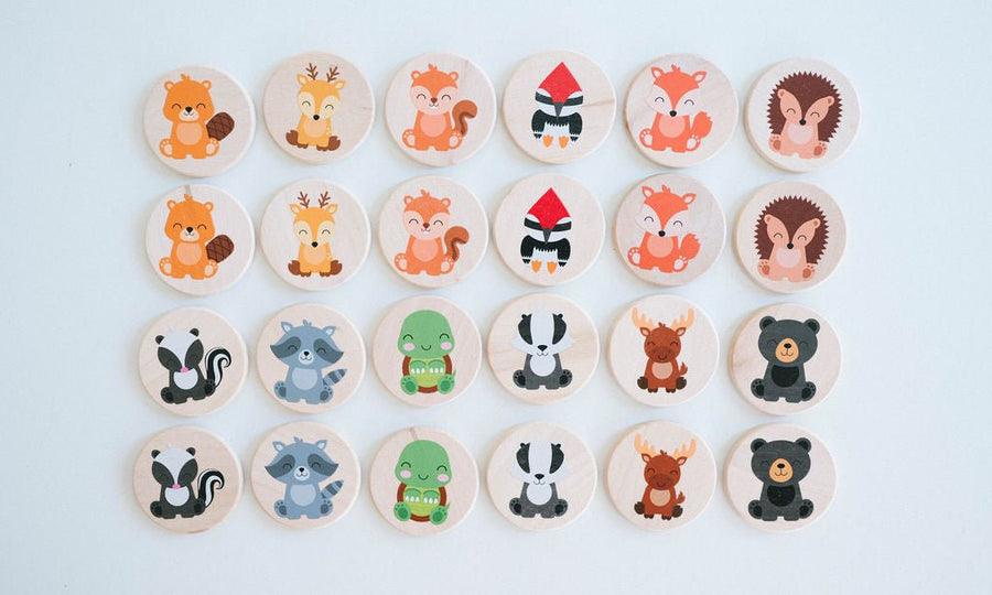 Woodland Animal Matching Game: 24 Wooden Tiles