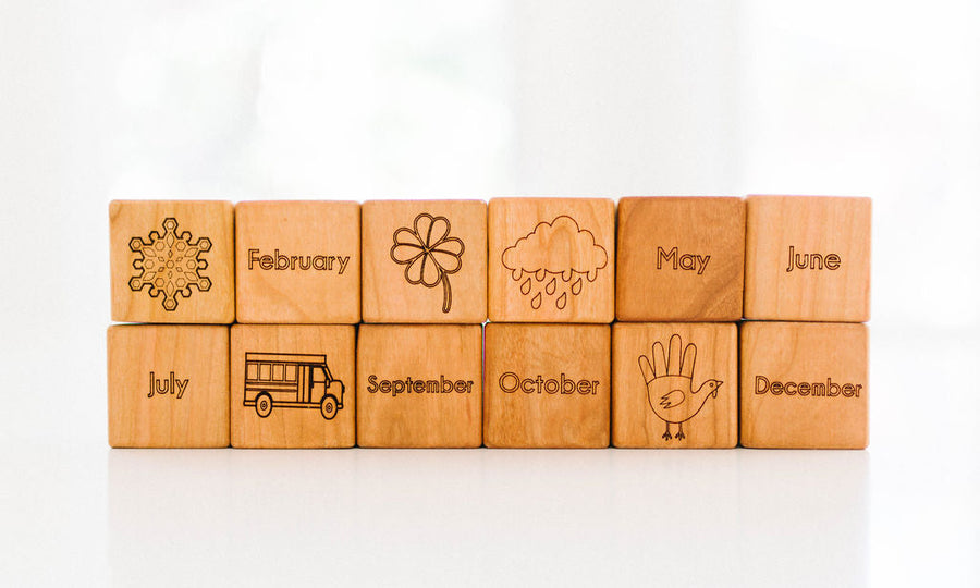 Wooden Calendar Blocks: 12 Maple Month Blocks