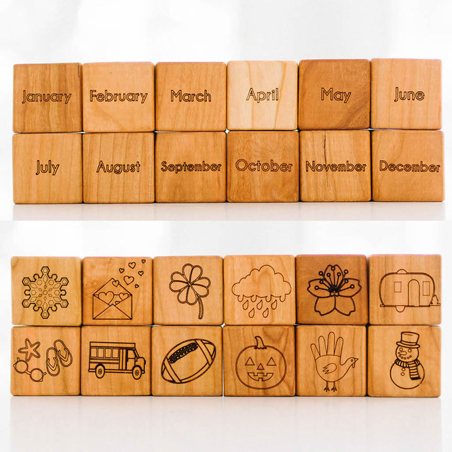 Wooden Calendar Blocks: 12 Maple Month Blocks