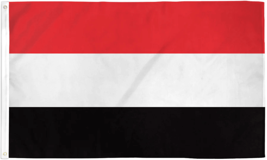 Yemen flag made in USA with red white black horizontal tricolor